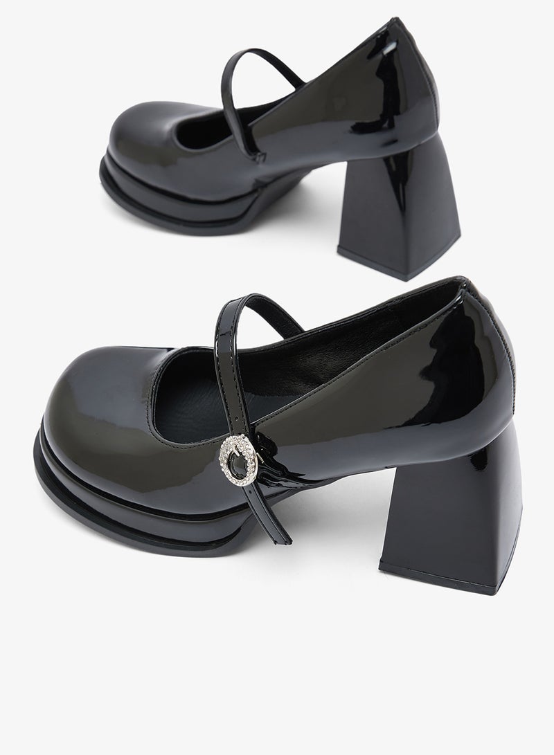 Ginger Platform Chunky High Heel Strap Buckle Detail Mary Janes - Image 4